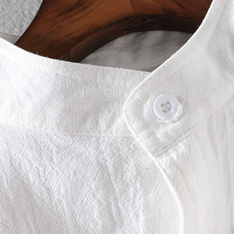 Buddha Stones Vintage Casual Plain Single Breasted Three Quarter Sleeve Men's Shirt With Pocket - image 5
