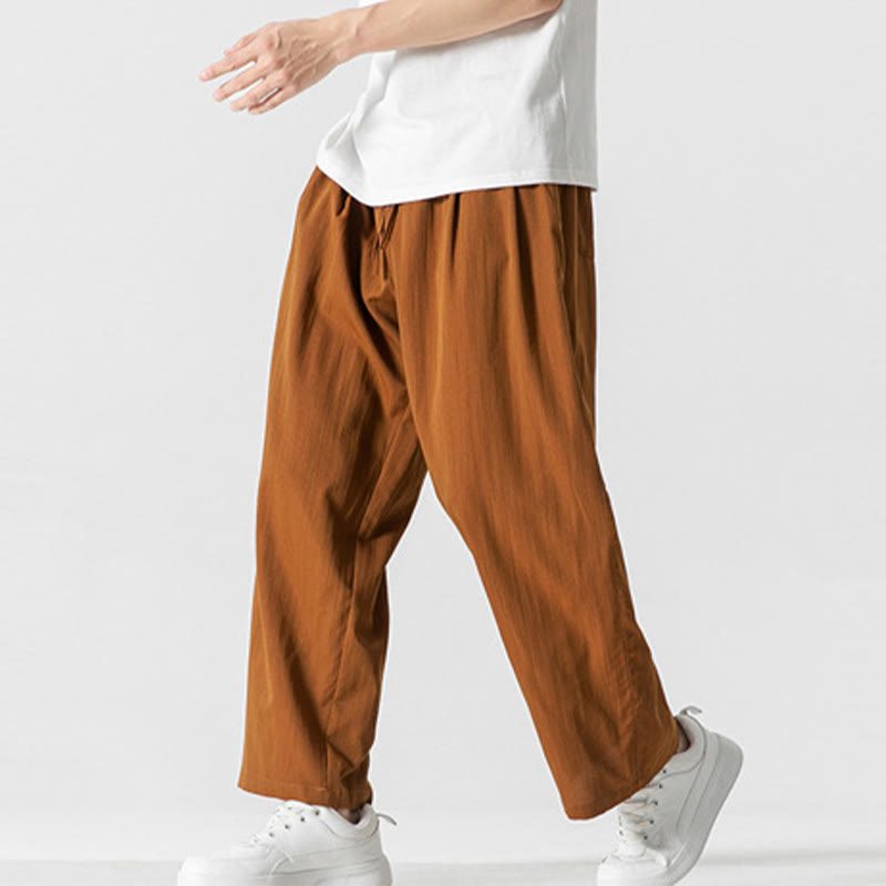 Buddha Stones Summer Casual Plain Straight Leg Design Men's Cotton Linen Drawstring Pants With Pockets - image 30