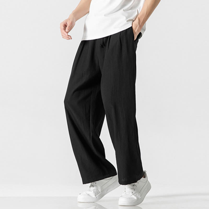 Buddha Stones Summer Casual Plain Straight Leg Design Men's Cotton Linen Drawstring Pants With Pockets - image 18