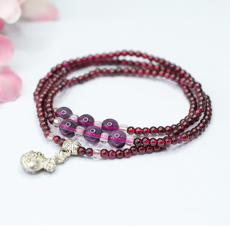 Foviel Natürliche Granat Elefant Abacus Glücks Tasche PiXiu Schutz Dreifach-Wrap Armband