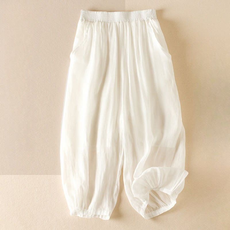 Buddha Stones Summer Plain Casual Cropped Pants Women's Double Layer Cotton Linen Harem Pants With Pockets - White - US8-10,UK/AU12-14,EU40-42 (2XL) - image 16