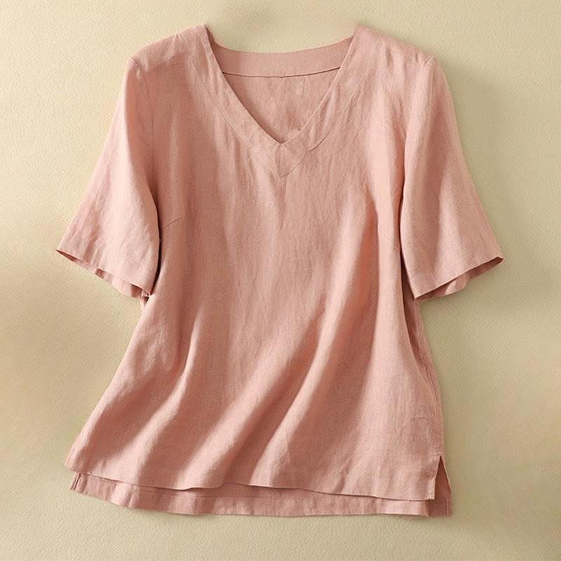 Buddha Stones Summer Casual Plain Women's V-neck Design Half Sleeve T-shirt - Pink - US8-10,UK/AU12-14,EU40-42 (2XL) - image 6