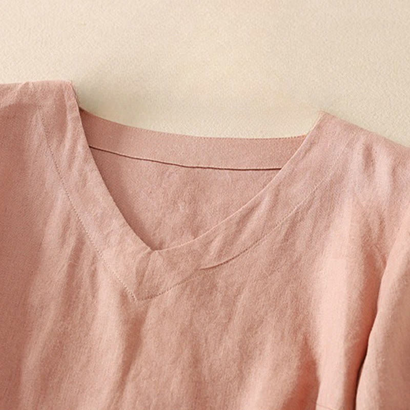Buddha Stones Summer Casual Plain Women's V-neck Design Half Sleeve T-shirt - image 7