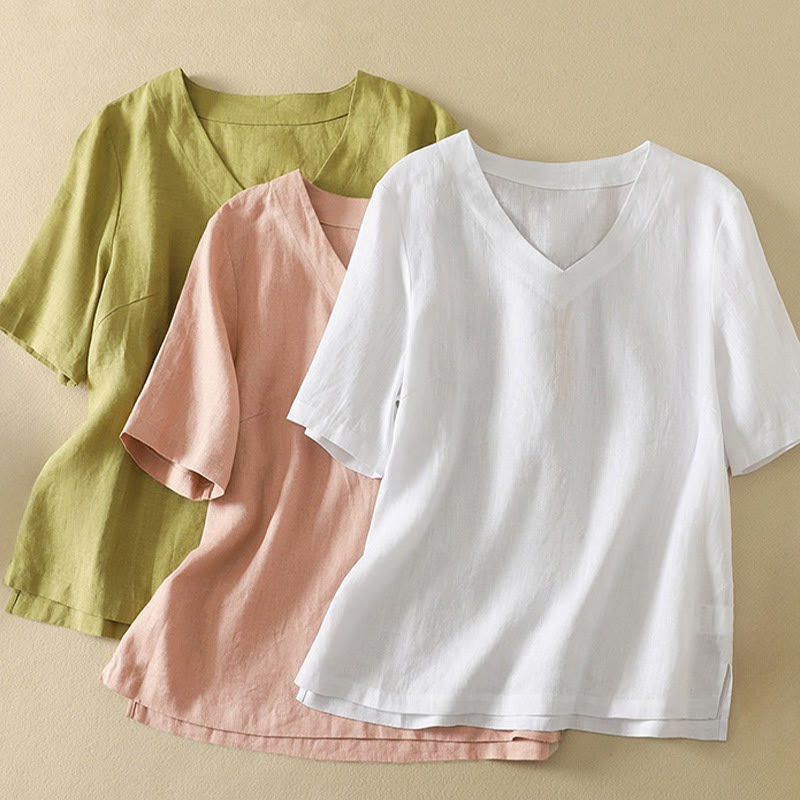 Buddha Stones Summer Casual Plain Women's V-neck Design Half Sleeve T-shirt - image 21
