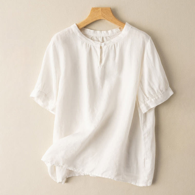 Buddha Stones Casual Women's Plain Crew Neck Button Design Half Sleeve Shirt - Snow - US8-10,UK/AU12-14,EU40-42 (2XL) - image 2