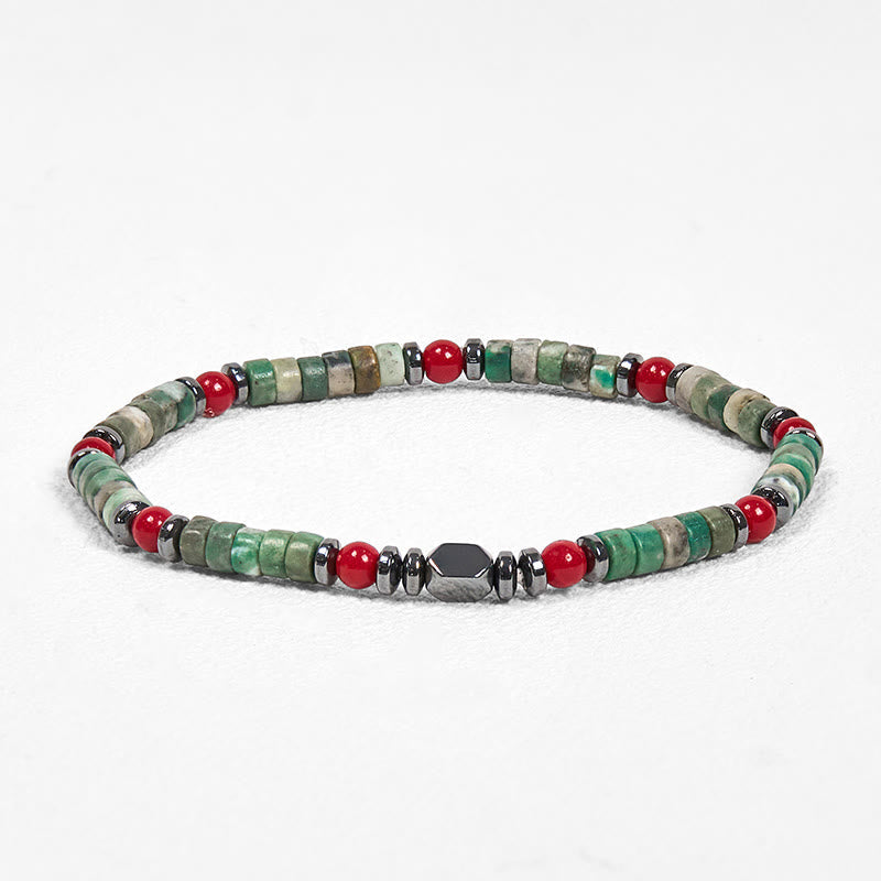 Foviel Natural Green Stone Hematite Red Coral Powerful Bracelet