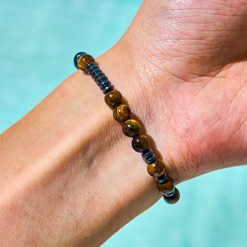 Heute GRATIS: Schutz und Stärke 3-teilig Tigerauge Lava Rock Armband Set