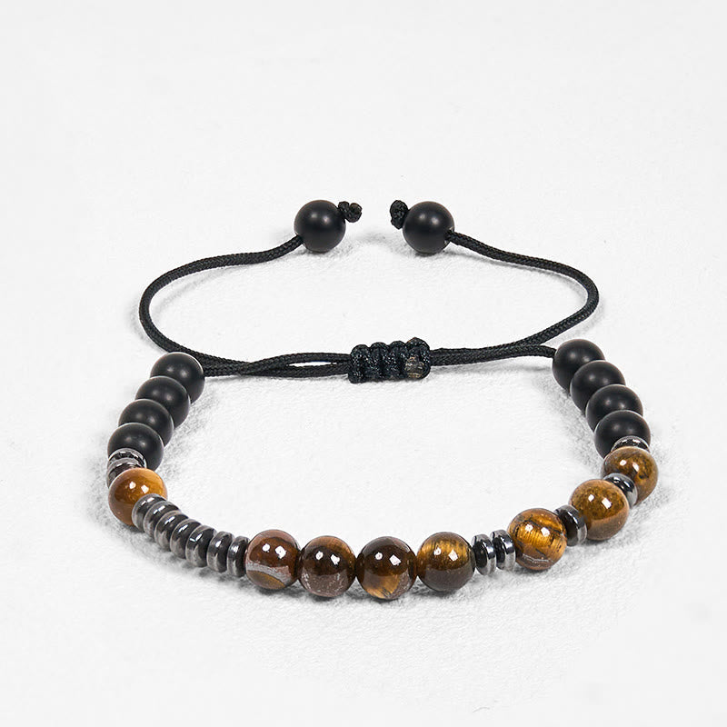 Foviel 3Pcs Tiger Eye Lava Rock Protection Bracelet Set