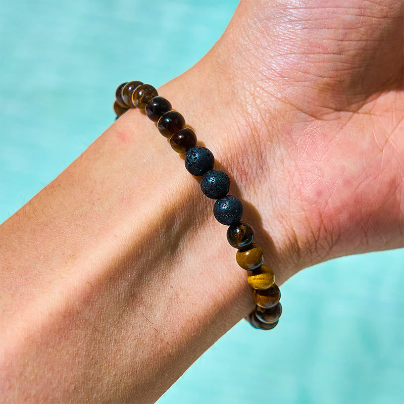 Foviel 3Pcs Tiger Eye Lava Rock Protection Bracelet Set