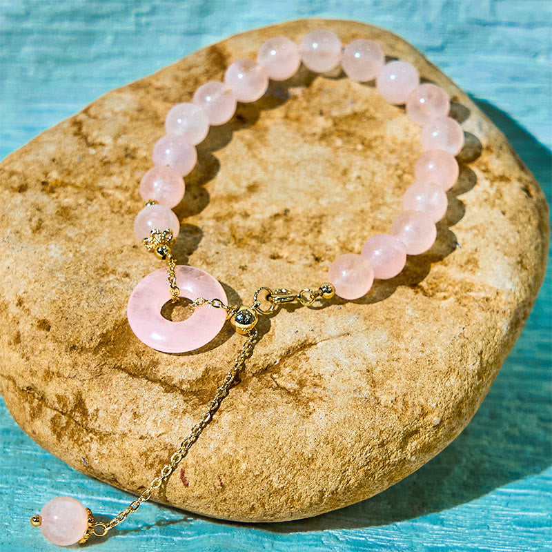 Foviel Natürlich Rosa Kristall Perlen Frieden Schnalle Selbst-Annahme Armband