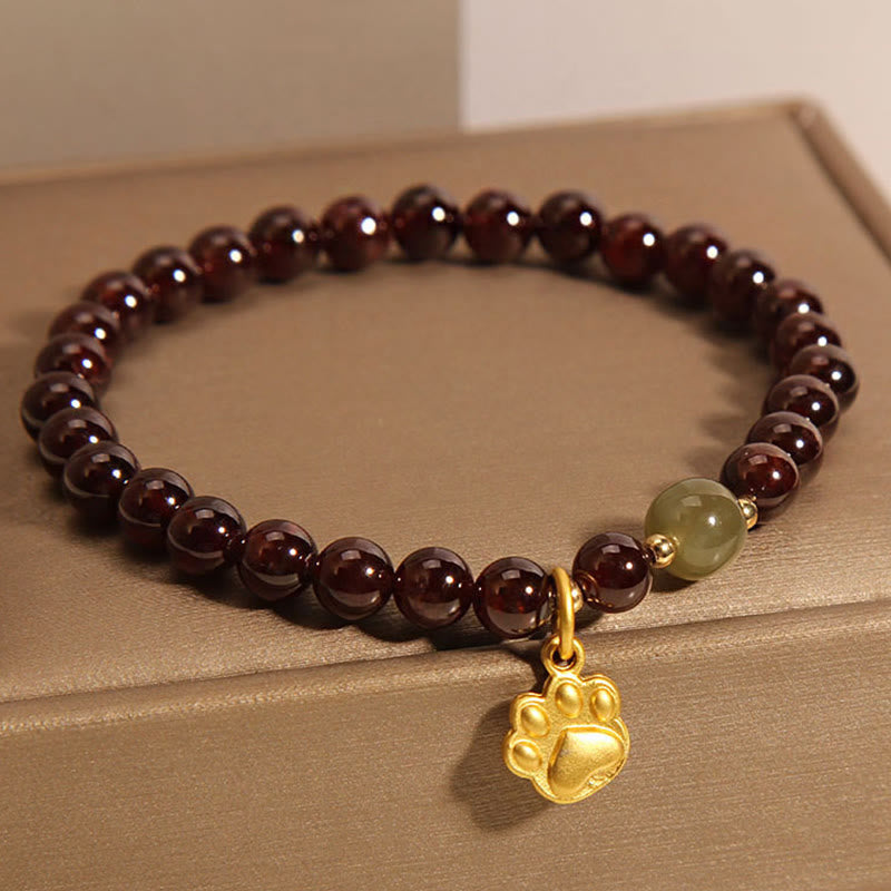 Bracelet de purification en perles de jade de Khotan et grenat patte de chat Foviel