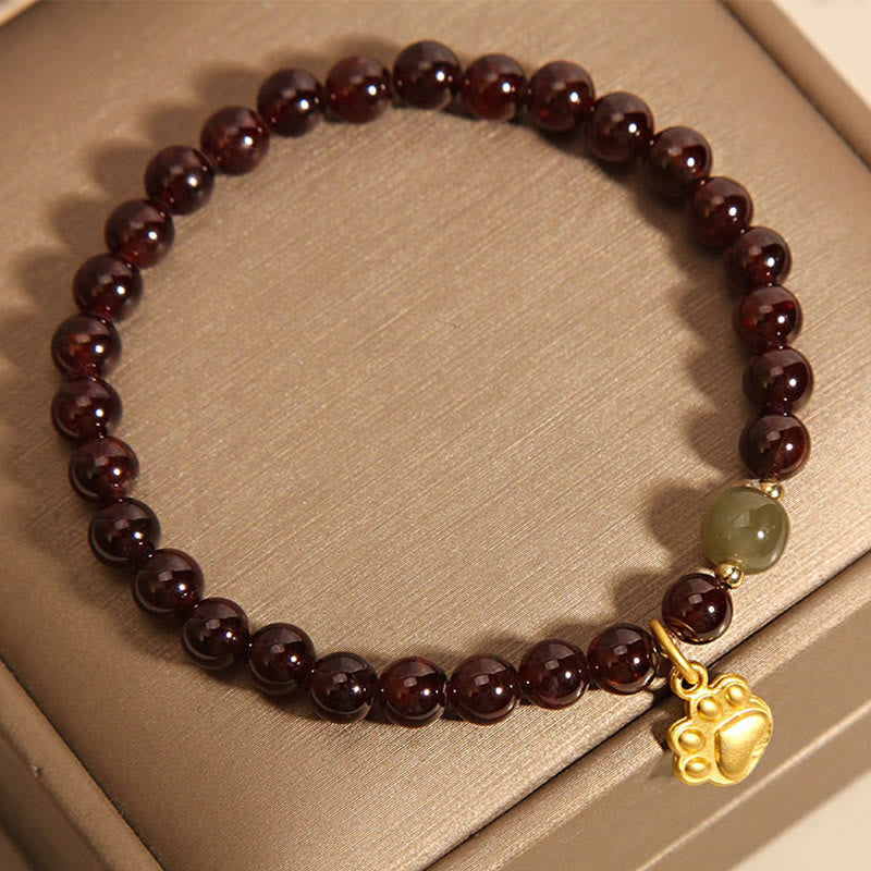 Bracelet de purification en perles de jade de Khotan et grenat patte de chat Foviel