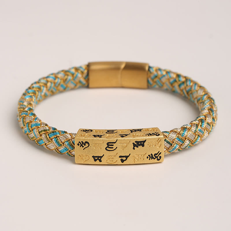 Bracelet porte-bonheur Foviel Tibet Om Mani Padme Hum, corde multicolore, fil doré, nœud de diamant