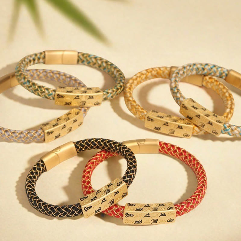 Bracelet porte-bonheur Foviel Tibet Om Mani Padme Hum, corde multicolore, fil doré, nœud de diamant