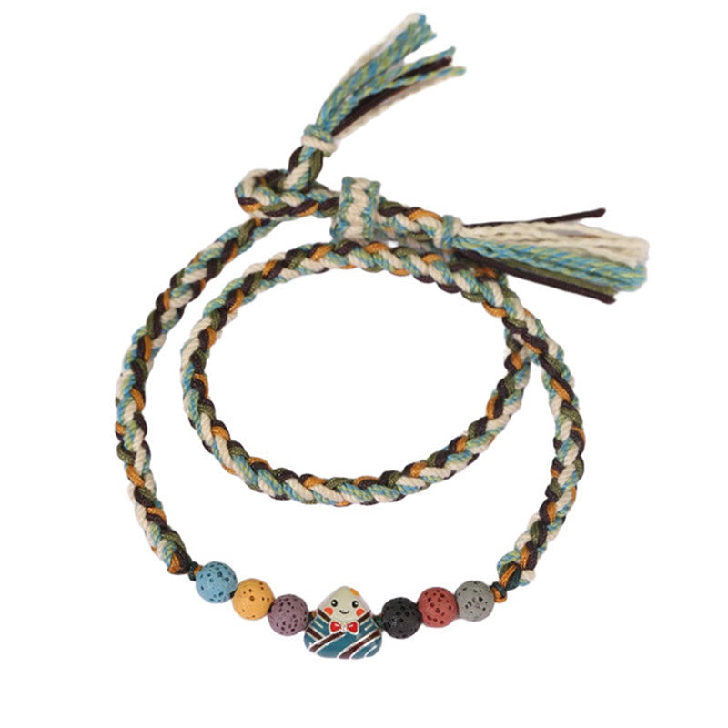 Foviel Dragon Boat Festival Colorful Rope Lava Rock Fu Character Rice Dumplings Luck Braided Bracelet