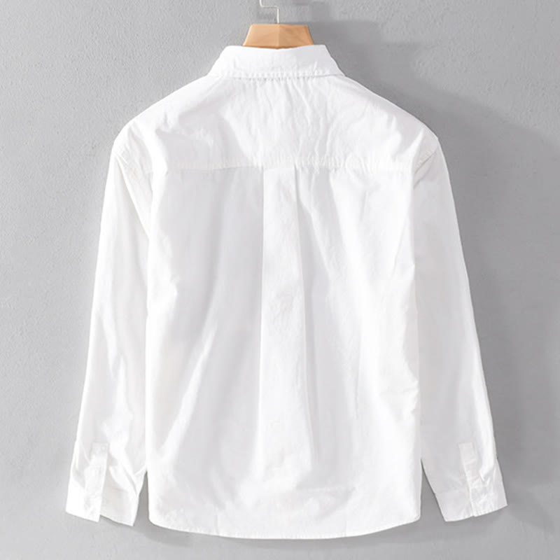 Buddha Stones Spring Daily Line Patchwork Design Lapel Men's Long Sleeve Cotton Linen Shirt With Pockets - image 8