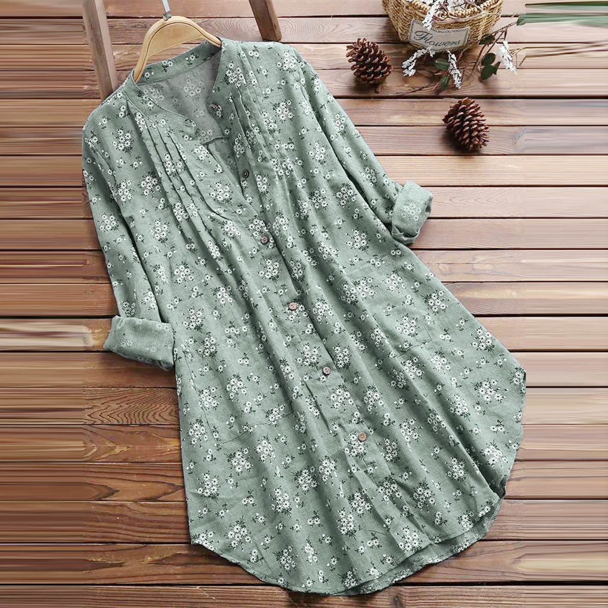 Chemise à manches longues pour femme à boutons Foviel Florals
