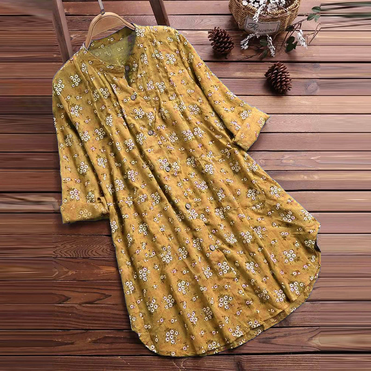 Chemise à manches longues pour femme à boutons Foviel Florals
