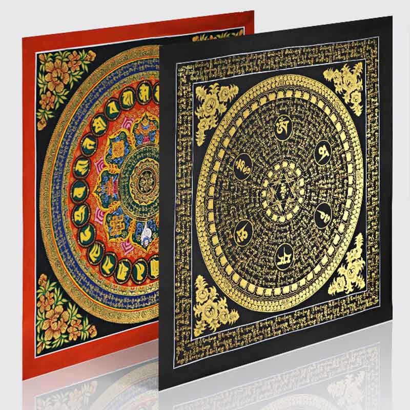 Foviel Tibetan Thangka Painting Om Mani Padme Hum Scripture Handmade Decoration(Random Style)
