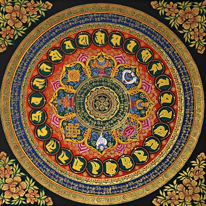 Foviel Tibetan Thangka Painting Om Mani Padme Hum Scripture Handmade Decoration(Random Style)