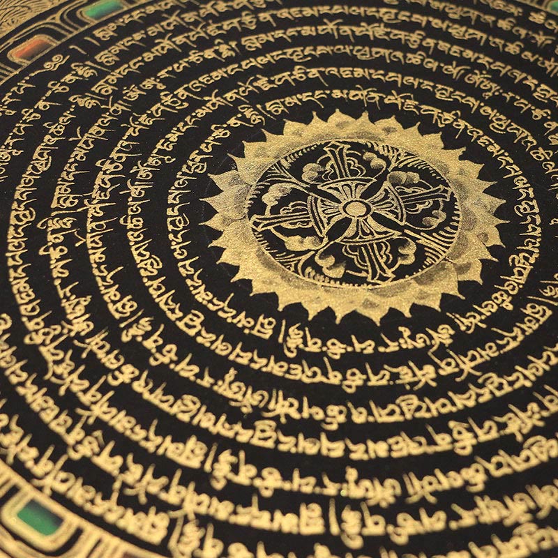Peinture de Thangka tibétain Foviel, décoration faite à la main des six vrais mots (style aléatoire) en boîte surprise
