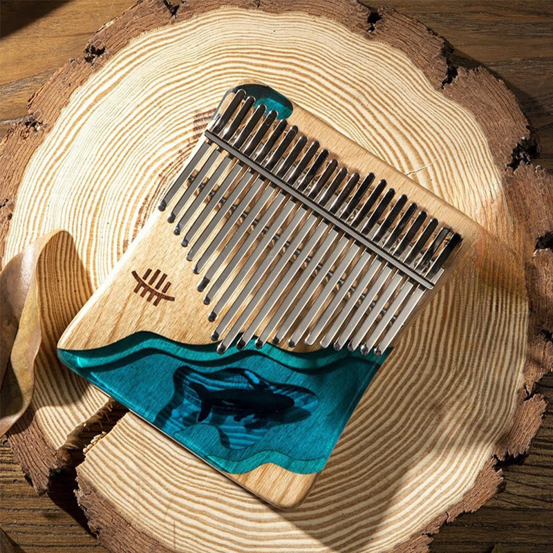 Foviel Kalimba 17/21 Tasten Daumen Klavier Buche Holz Tiefsee Blau Wal Portable Finger Klavier