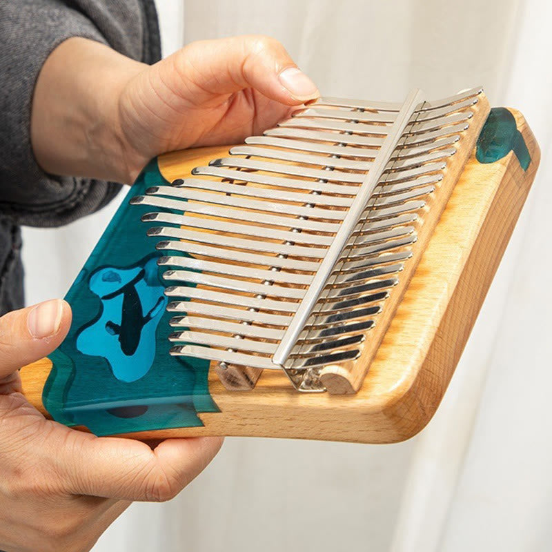 Foviel Kalimba 17/21 Tasten Daumen Klavier Buche Holz Tiefsee Blau Wal Portable Finger Klavier