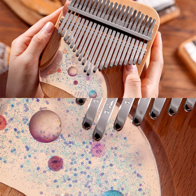 Foviel Kalimba 17/21 Tasten Daumen Klavier Buche Holz Planet Universum Tragbares Finger Klavier