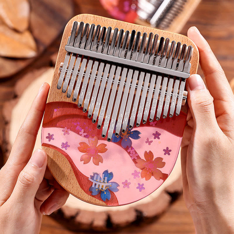 Foviel Kalimba 17/21 Keys Thumb Piano Beech Wood Pink Cherry Portable Finger Piano