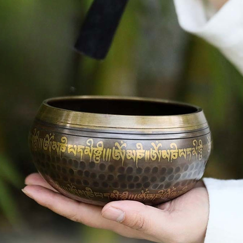 Foviel Handgefertigte Singbowl Schriftmuster für spirituell und Meditation Klangschalen Set