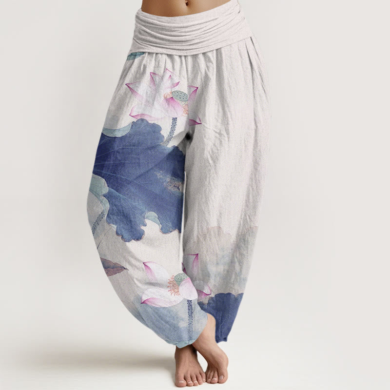 Buddha Stones Cotton Casual Lotus Petal Pods Pattern Women's Elastic Waist Harem Pants - RoyalBlue - US22,UK/AU26,EU54 (6XL) - image 7
