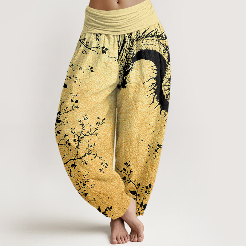 Buddha Stones Cotton Casual Dragon Flower Leaf Pattern Women's Elastic Waist Harem Pants - Khaki - US22,UK/AU26,EU54 (6XL) - image 7