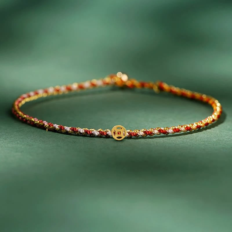 FREE Today: Luck Strength Colorful Rope Coin Bead Extra Thin Braided Bracelet - Red - Rope With Copper Coin - 20cm - image 8