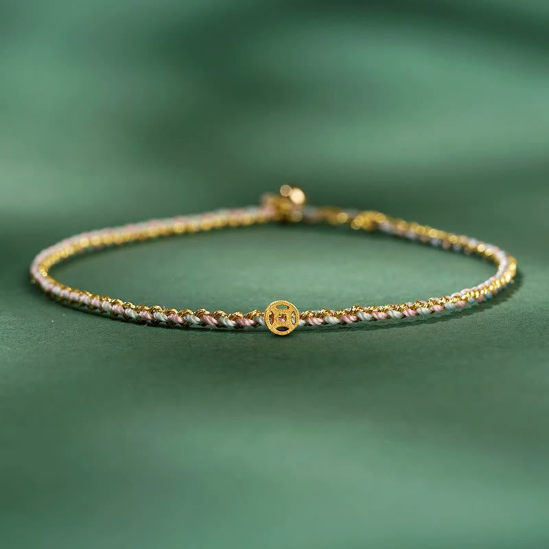 FREE Today: Luck Strength Colorful Rope Coin Bead Extra Thin Braided Bracelet - Light Pink - Rope With Copper Coin - 20cm - image 11