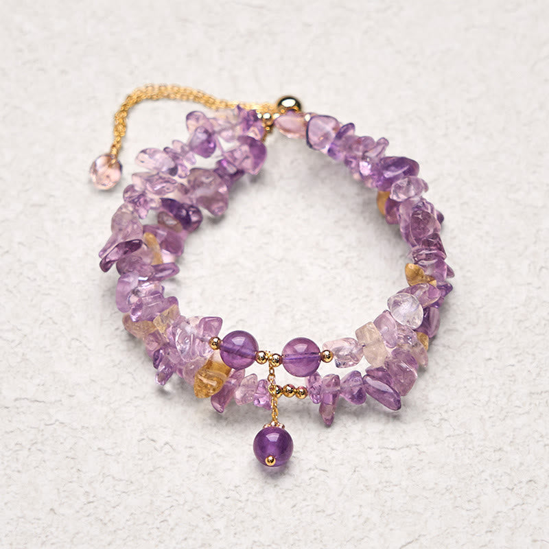 Bracelet double rang en améthyste et citrine naturelles irrégulières Foviel pour la méditation