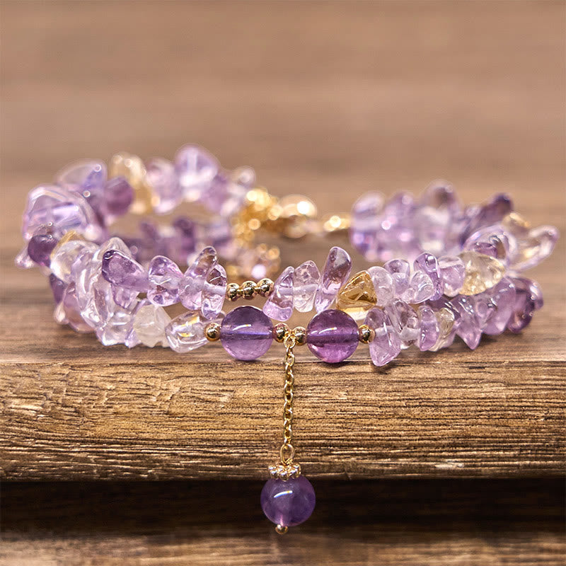 Bracelet double rang en améthyste et citrine naturelles irrégulières Foviel pour la méditation