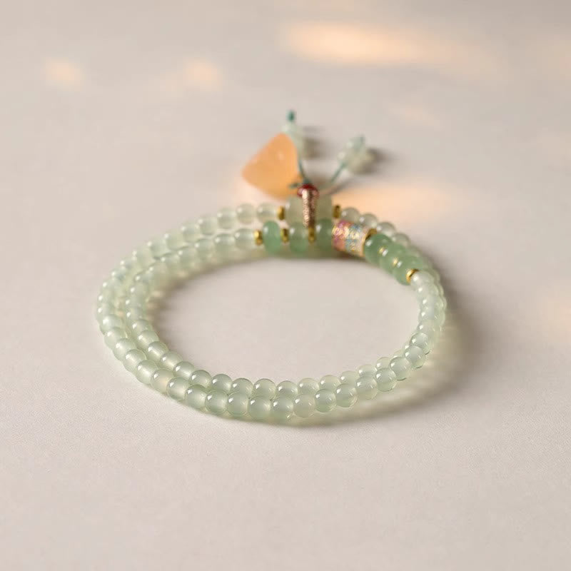 Foviel Multiple Circles Natural Aventurine Glass Lotus Pods Lucky Bamboo Positivity Bracelet