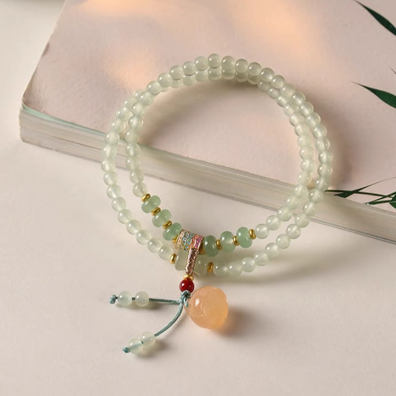 Foviel Multiple Circles Natural Aventurine Glass Lotus Pods Lucky Bamboo Positivity Bracelet