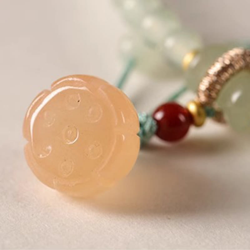 Foviel Multiple Circles Natural Aventurine Glass Lotus Pods Lucky Bamboo Positivity Bracelet