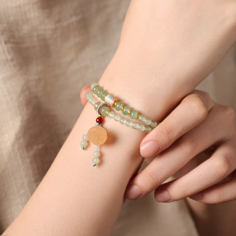 Foviel Multiple Circles Natural Aventurine Glass Lotus Pods Lucky Bamboo Positivity Bracelet