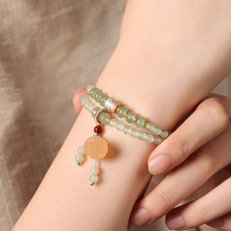 Foviel Multiple Circles Natural Aventurine Glass Lotus Pods Lucky Bamboo Positivity Bracelet