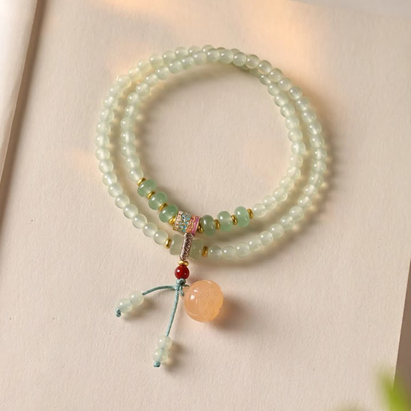 Foviel Multiple Circles Natural Aventurine Glass Lotus Pods Lucky Bamboo Positivity Bracelet