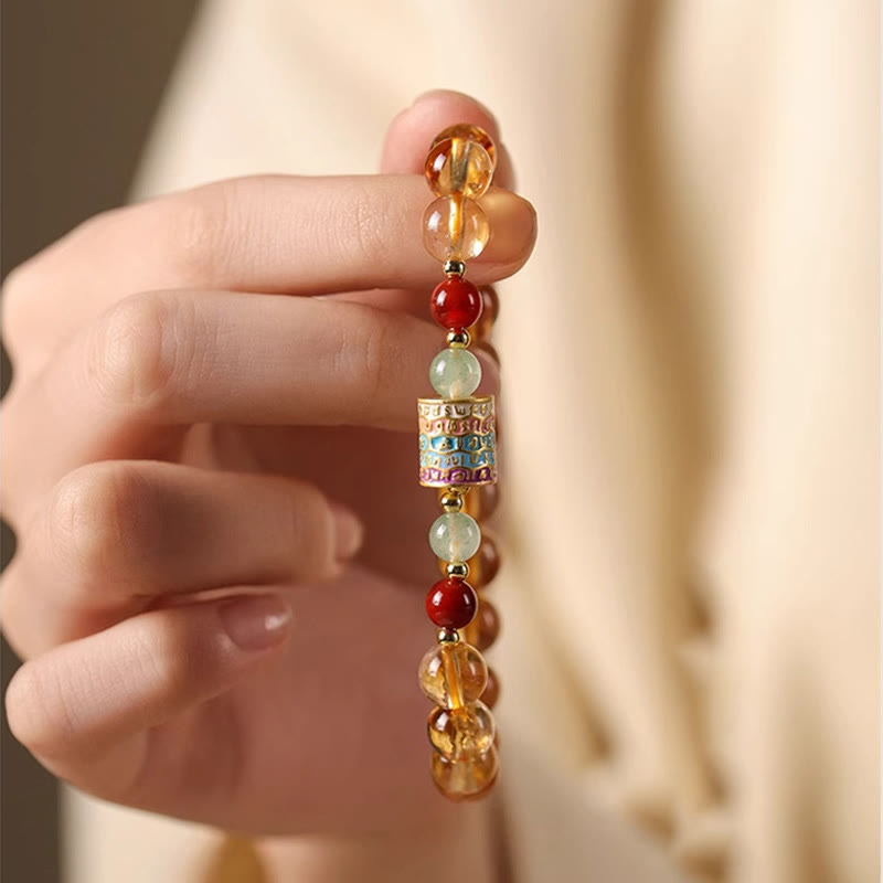 Bracelet de créativité à moulin à prières coloré en citrine naturelle Foviel