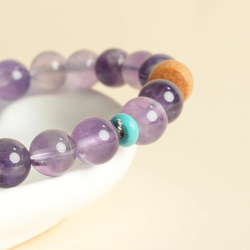 Foviel Natural Amethyst Lucky Wooden Beads Peace Bracelet