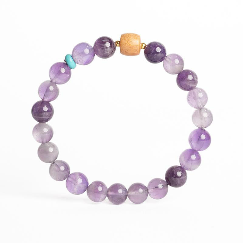 Foviel Natural Amethyst Lucky Wooden Beads Peace Bracelet