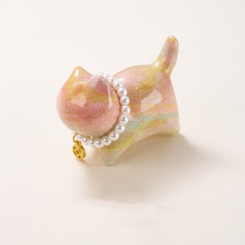 Figurine décorative porte-bonheur Foviel en forme de petit chat en bois de santal et laque (boîte mystère, couleur aléatoire)