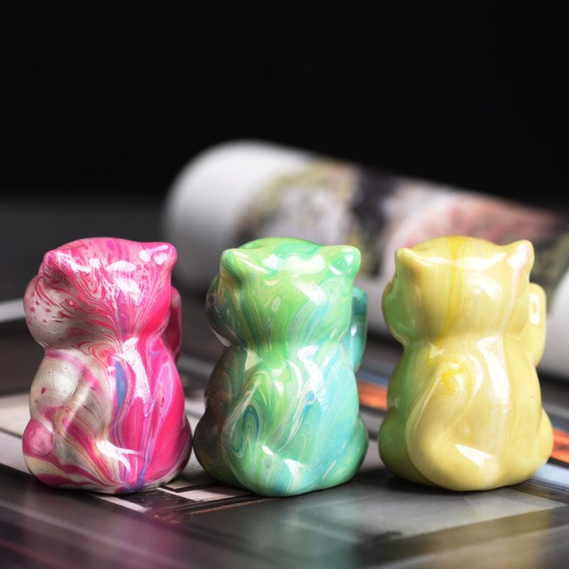 Foviel Niedliche Mini Katze Rosenholz Lack Handwerk Wärme Dekoration Zufällige Farbe (Blind Box)
