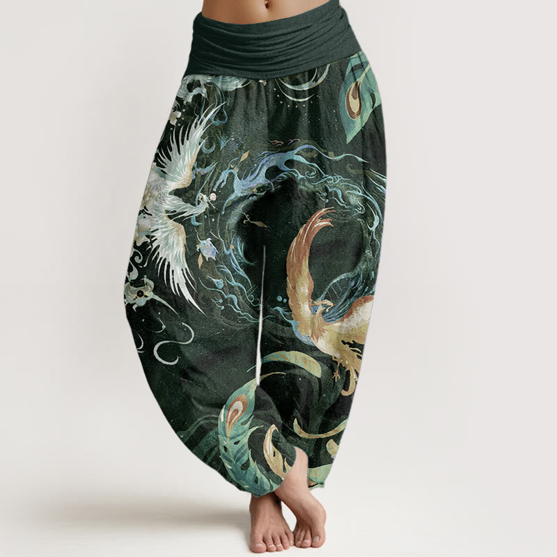 Buddha Stones Pure Cotton Phoenix Flower Pattern Women's Elastic Waist Harem Pants - DarkGreen - US22,UK/AU26,EU54 (6XL) - image 5