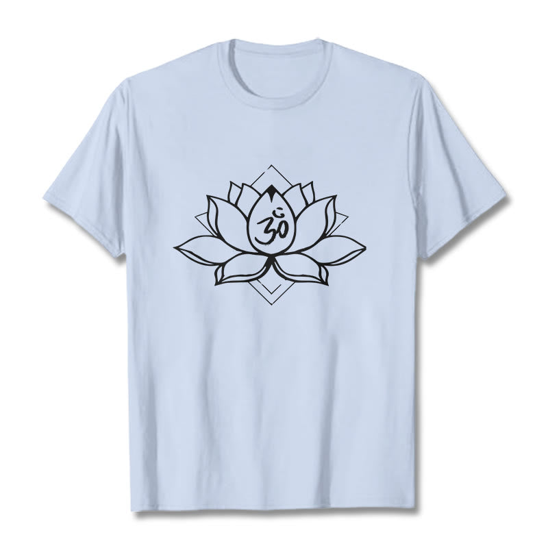 Foviel Blooming Lotus Om Sanskrit Pattern Cotton Tee T-shirt