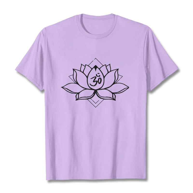 Foviel Blooming Lotus Om Sanskrit Pattern Cotton Tee T-shirt